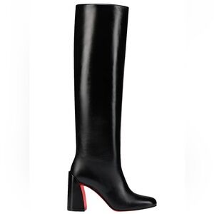 Christian Louboutin Janitta 85 Black Leather Knee High Block Heel Boot 36